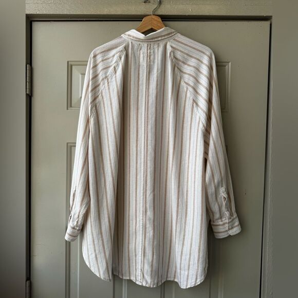 Aerie Two-Piece Set – Striped Button-Down Shirt L High-Waist Wide-Leg Pants M - Picture 11 of 16